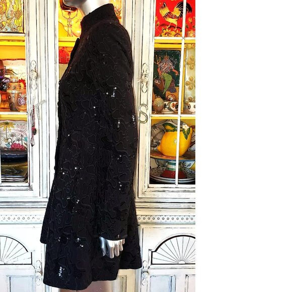 Vintage Betsey Johnson Black Peacoat Embroidered Sequin Dress Coat Jacket S 2 - Picture 14 of 16